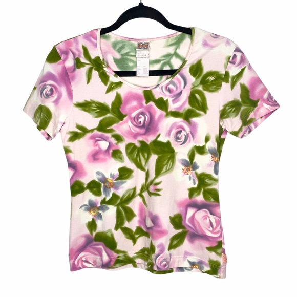 Vintage: Oilily ♔ Mommy + Me Floral Stretch T Shirt Dress ♔ Pink ♔ Medium / 12MO - Picture 5 of 16